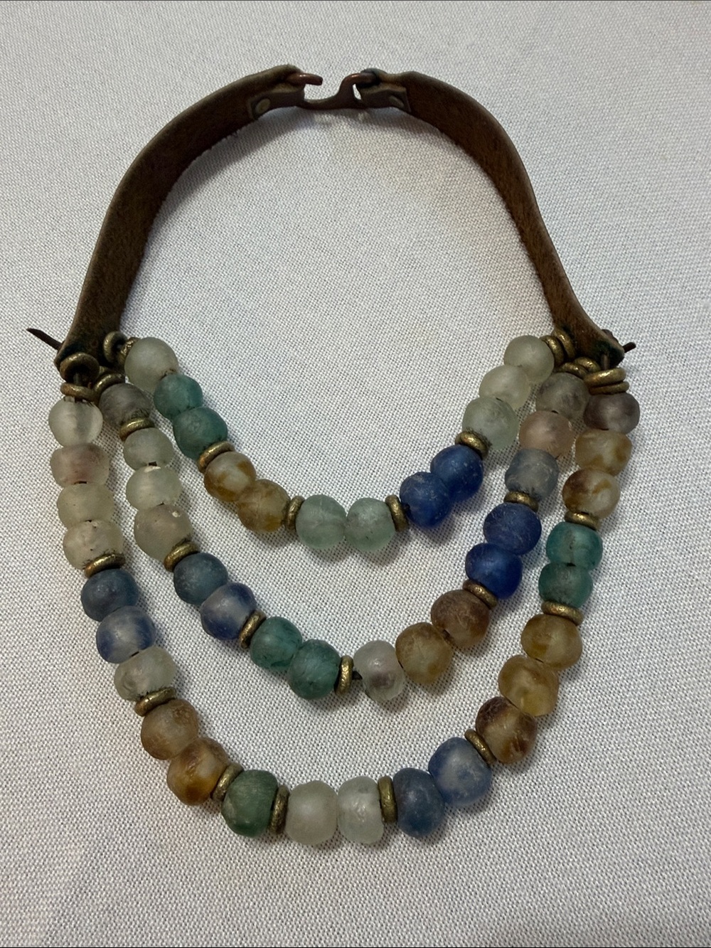 3 Strand Multicolor Recycled Glass Bead Necklace